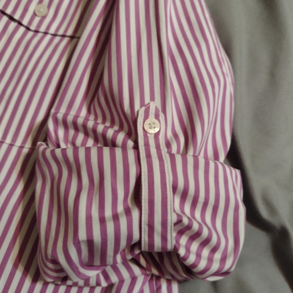 Lauren Ralph Lauren Button Up Shirt Womens M/M Purple White Striped Flap Pockets - Picture 4 of 7